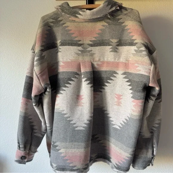 La Miel Aztec Oversized Raw Frayed Hem Jacket (S) - Picture 2 of 7